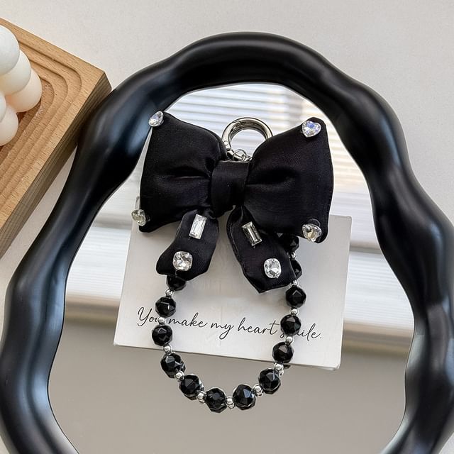 Pad Bow with Pearl Rhinestone Charm Faux Phone Lanyard