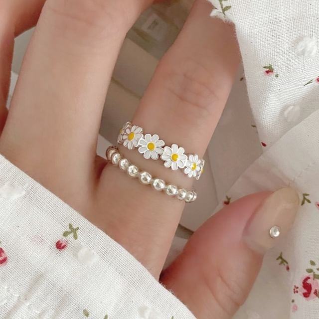 Daisy Silver Sterling Ring 925 Enamel Open