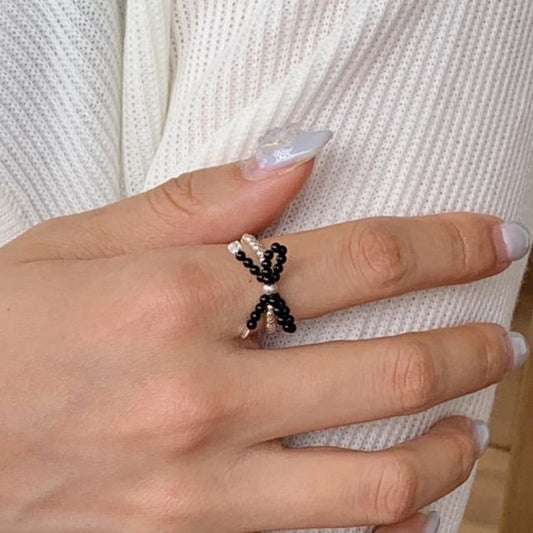 Ring Elastic 925 Bow Beaded Sterling Silver