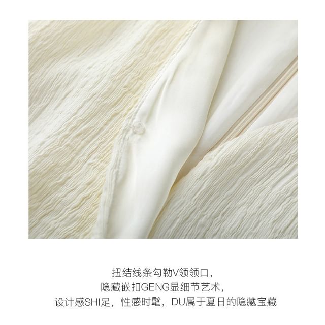 Pants Tank / Wide High Knot Leg Rise Top Plain V-Neck Slit