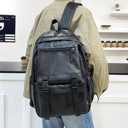 Faux Plain Backpack Leather Zip