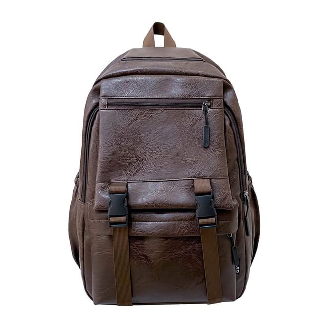 Faux Plain Backpack Leather Zip