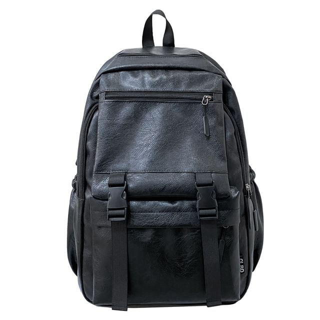 Faux Plain Backpack Leather Zip