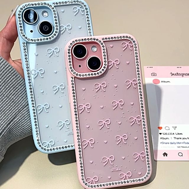 Bow Print Rhinestone Case Phone