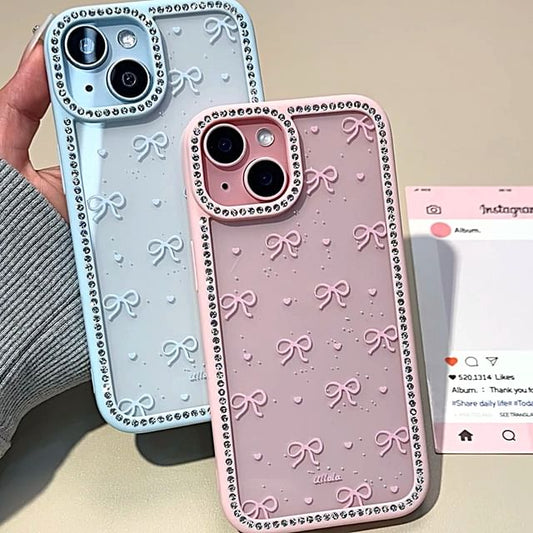 Bow Print Rhinestone Case Phone