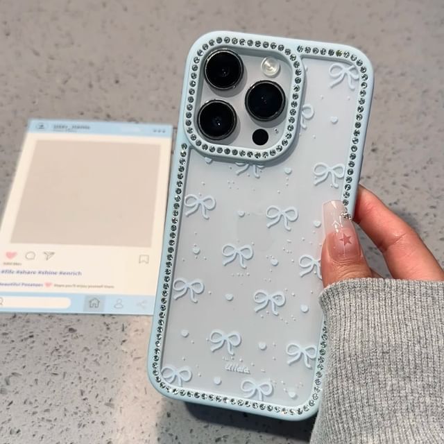 Bow Print Rhinestone Case Phone