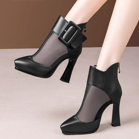 Boots Mesh Toe Short Pointed Panel Platform Buckled