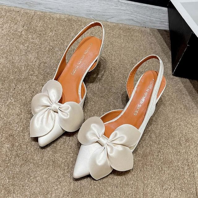 Slingback Bow Pointed Toe Pumps Satin