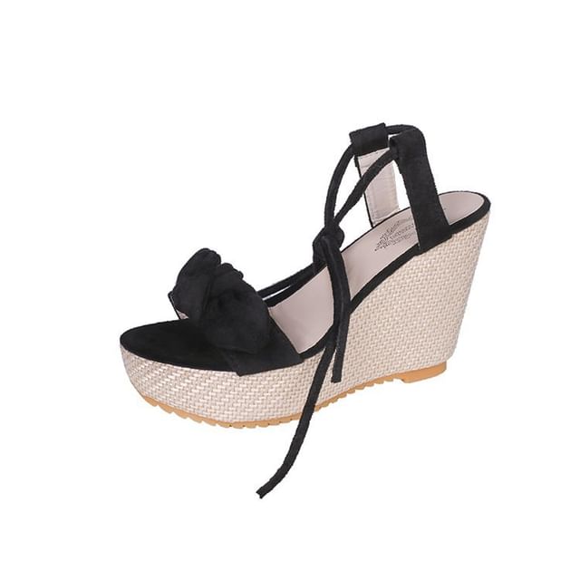 Wedge Bow Sandals Tie-Up Platform