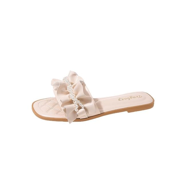 Slide Sandals Ruffle Pearl Faux