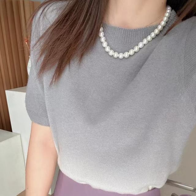 Gradient Neck Top Crew Short-Sleeve Knit