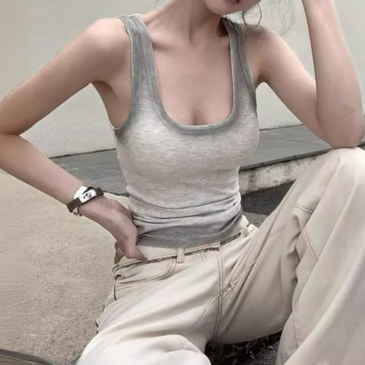 Ribbed Gradient Tank Scoop Neck Slim Top Fit