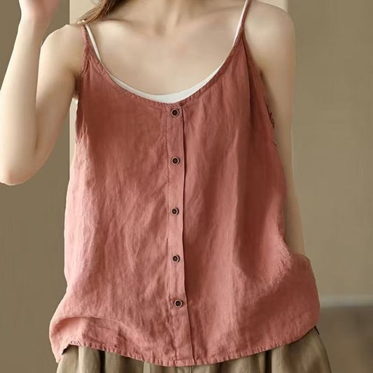 Scoop Buttoned Camisole Neck Plain Top