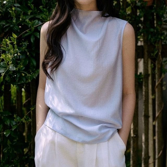 Blouse Mock Neck Sleeveless Plain