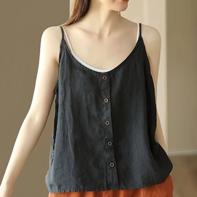 Scoop Camisole Buttoned Plain Neck Top