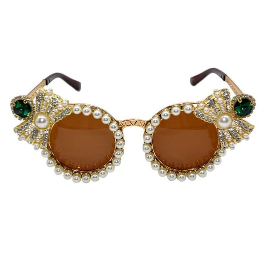 Faux Eye Rhinestone Pearl Sunglasses Cat