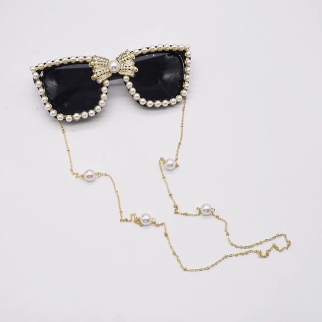 Faux Eye Rhinestone Pearl Sunglasses Cat