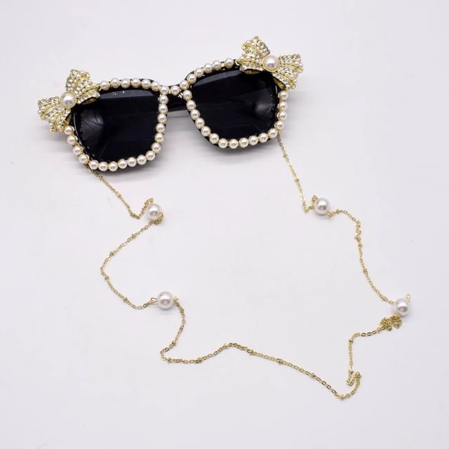 Faux Eye Rhinestone Pearl Sunglasses Cat