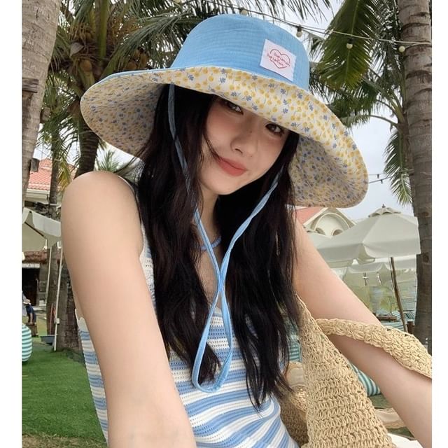 Hat Applique Sun Heart Print Floral