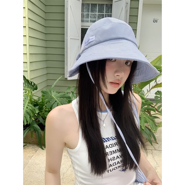 Sun Applique Striped Lettering Hat