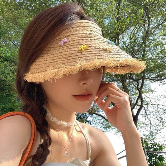 Sun Fringed Hat Straw Bow