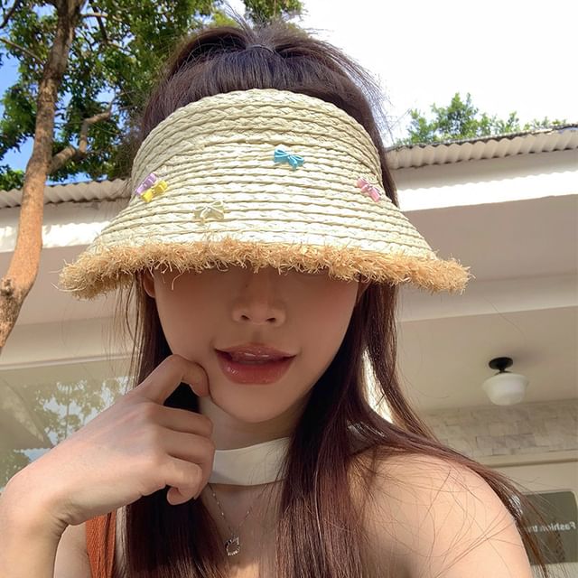 Sun Fringed Hat Straw Bow