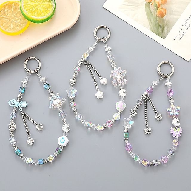 Phone Cartoon Bear Crystal Faux Strap Floral /