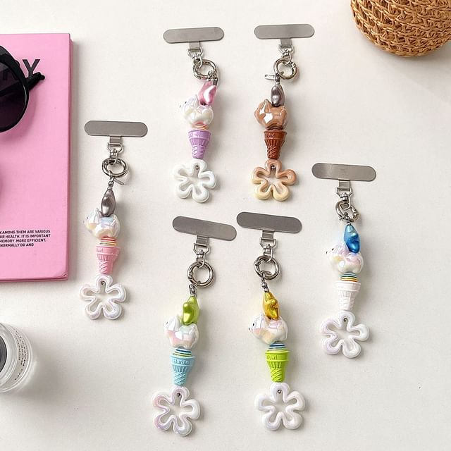 Ice (Various Cream Pad Lanyard Phone Charm with Floral Designs)