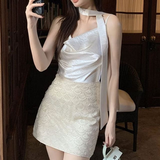 Camisole Strap Top Neck Spaghetti Plain Cowl