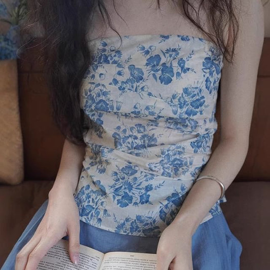 Floral Print Tube Sleeveless Top