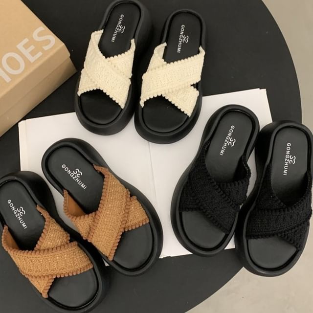 Sandals Platform Strap Slide Cross