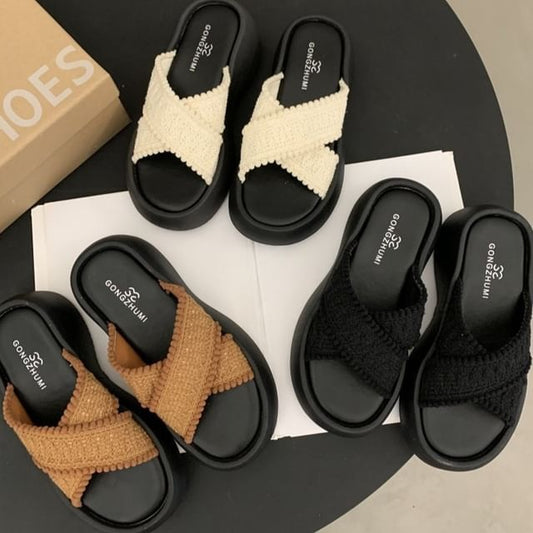 Sandals Platform Strap Slide Cross