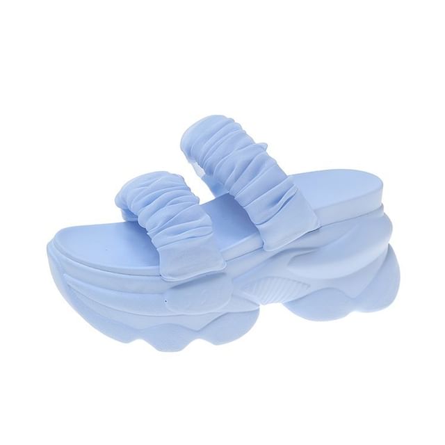 Slide Platform Ruched Sandals