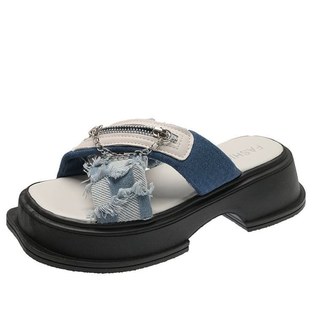 Detail Sandals Platform Slide Chain Zipped Cross Chunky Strap Heel