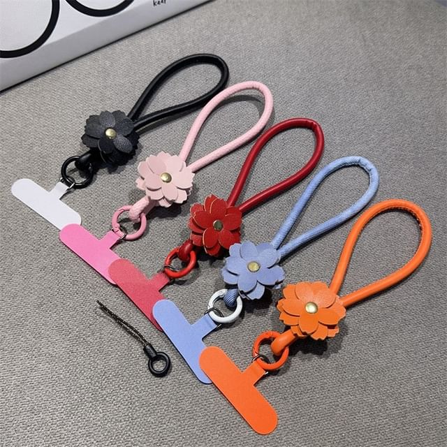 with Strap Floral Faux Phone Lanyard Pad Leather and