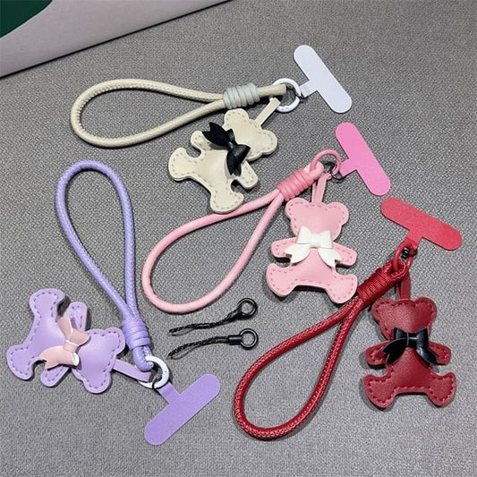 Bear Phone Pad Leather and Faux Lanyard with Strap