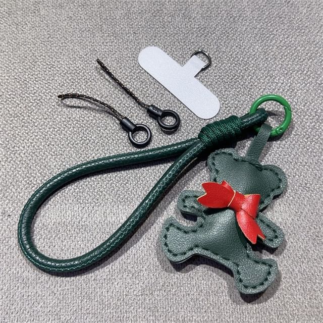 Bear Phone Pad Leather and Faux Lanyard with Strap