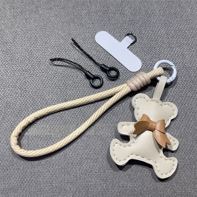 Bear Phone Pad Leather and Faux Lanyard with Strap