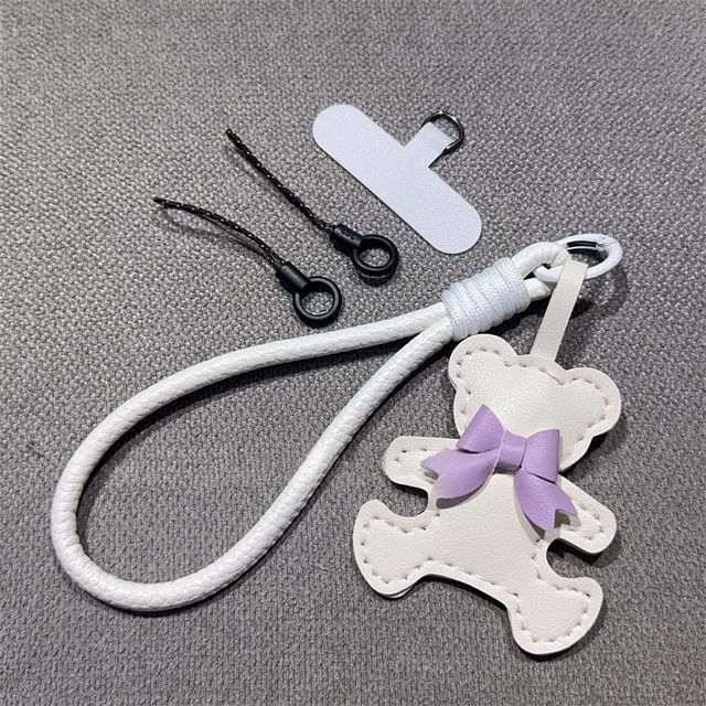 Bear Phone Pad Leather and Faux Lanyard with Strap