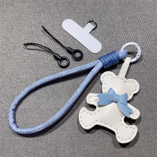 Bear Phone Pad Leather and Faux Lanyard with Strap