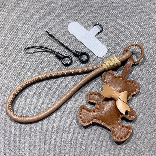 Bear Phone Pad Leather and Faux Lanyard with Strap