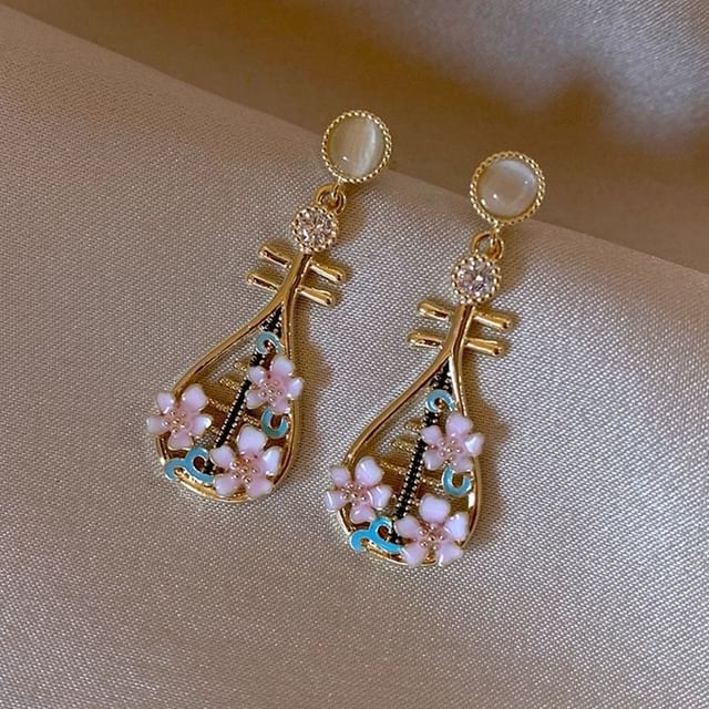 Drop Earring Enamel Floral Pipa