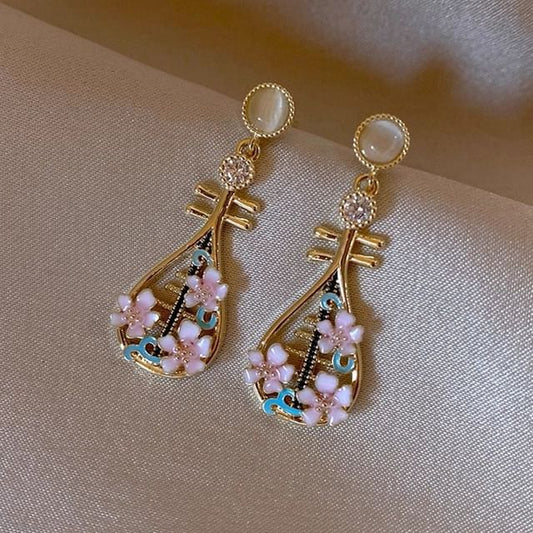 Drop Earring Enamel Floral Pipa