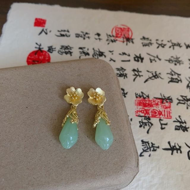 Floral Jade Faux Drop Earring
