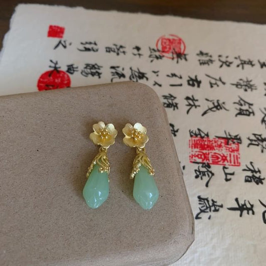 Floral Jade Faux Drop Earring