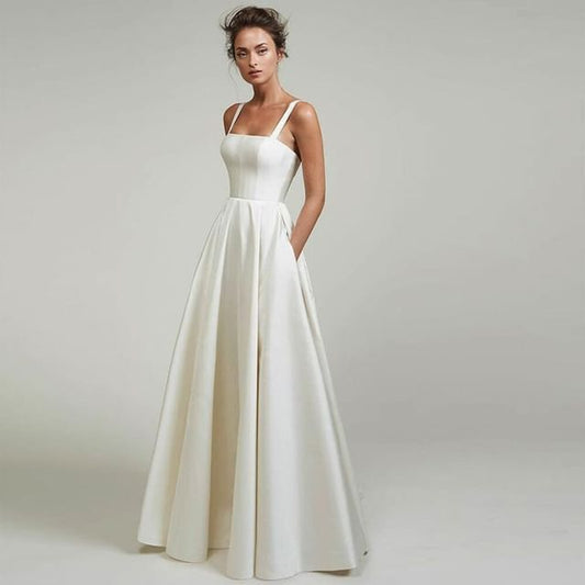 Gown Plain A-Line Neck Evening Spaghetti Square Strap