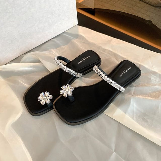 Rhinestone Flower Loop Toe Sandals
