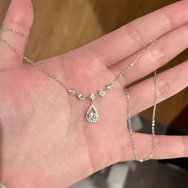 Alloy Pendant Droplet Rhinestone Necklace