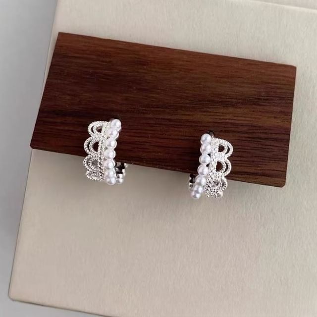 Lace Earring Alloy Faux Huggie Pearl