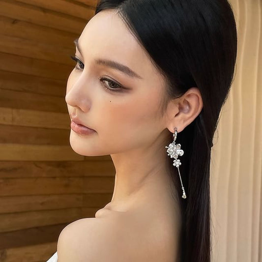Floral Earring Dangle Alloy Asymmetrical